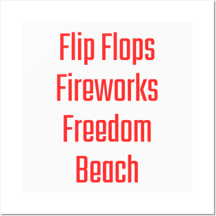 4th of July - Flip Flops, Fireworks, Freedom, Beach Posters and Art